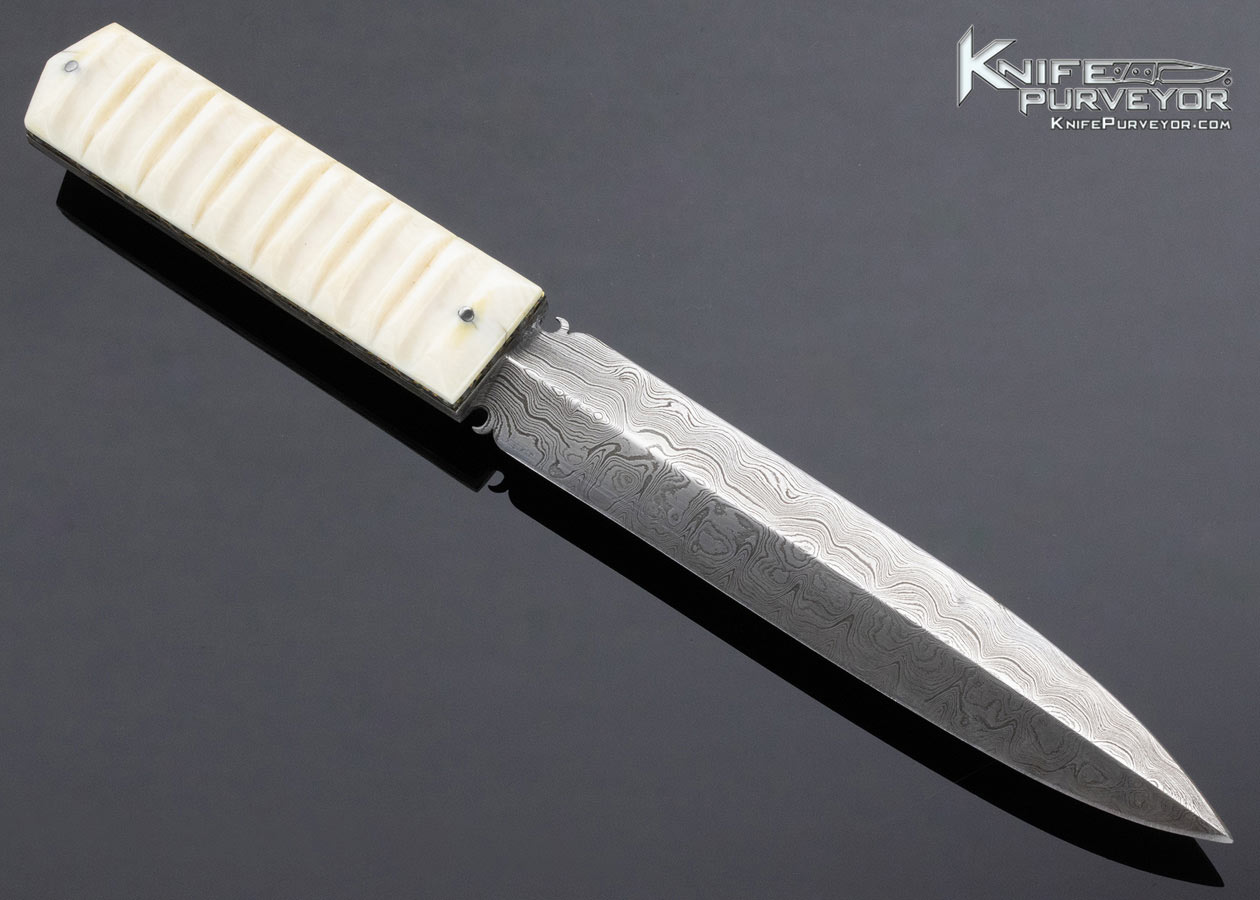 Jim Schmidt Custom Knife Fluted Mammoth and Sole Authorship Damascus Assassin's Sleeve Dagger with Scabbard 13624