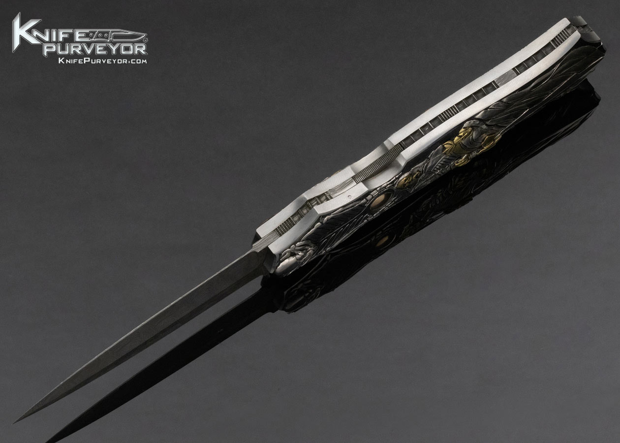 Joe Kious Custom Knife Ron Skaggs Engraved Skellington and Warrior Double Pocket Locket Automatic - Image 7