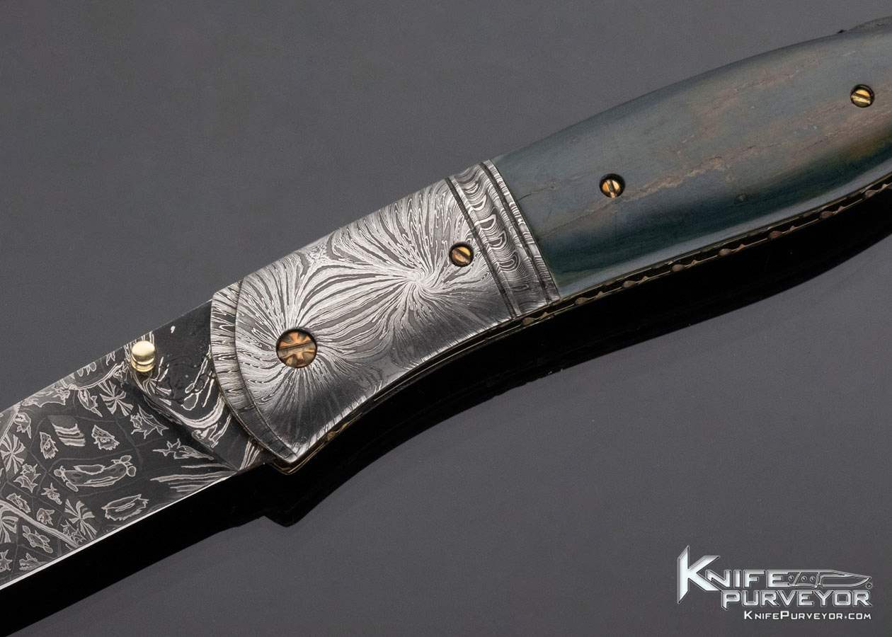 Don Hanson III Custom Knife Sole Authorship Damascus and Mammoth Linerlock - Image 2