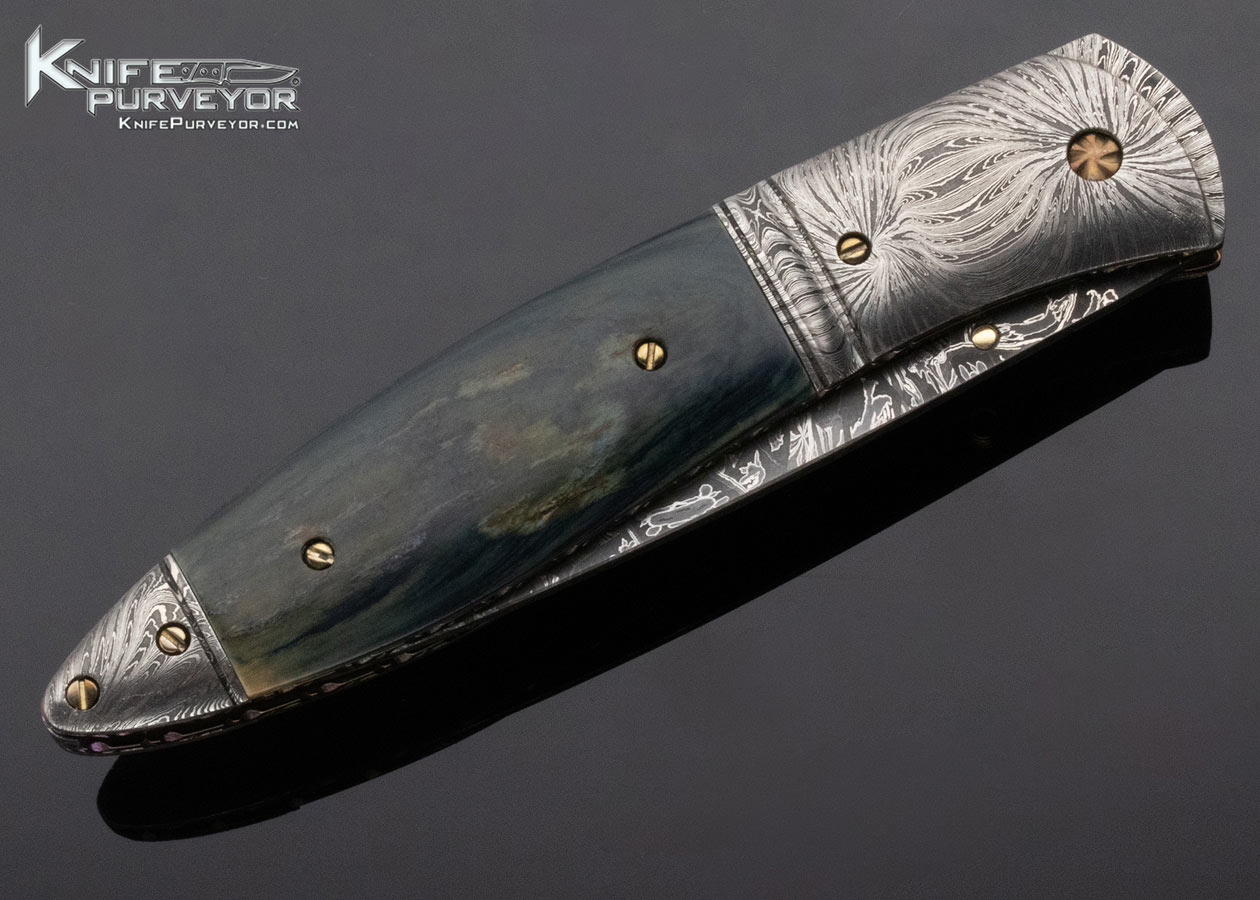 Don Hanson III Custom Knife Sole Authorship Damascus and Mammoth Linerlock - Image 4