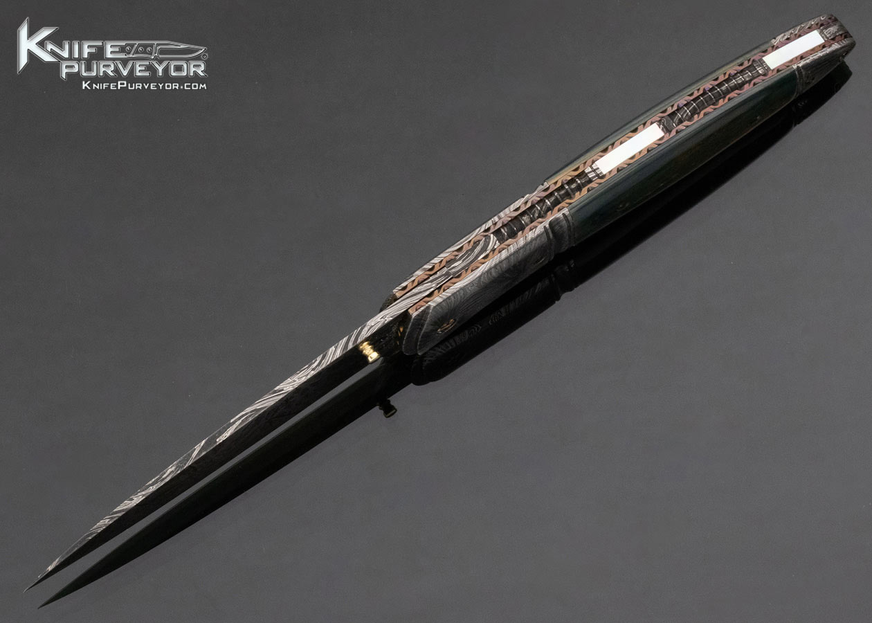 Don Hanson III Custom Knife Sole Authorship Damascus and Mammoth Linerlock - Image 5