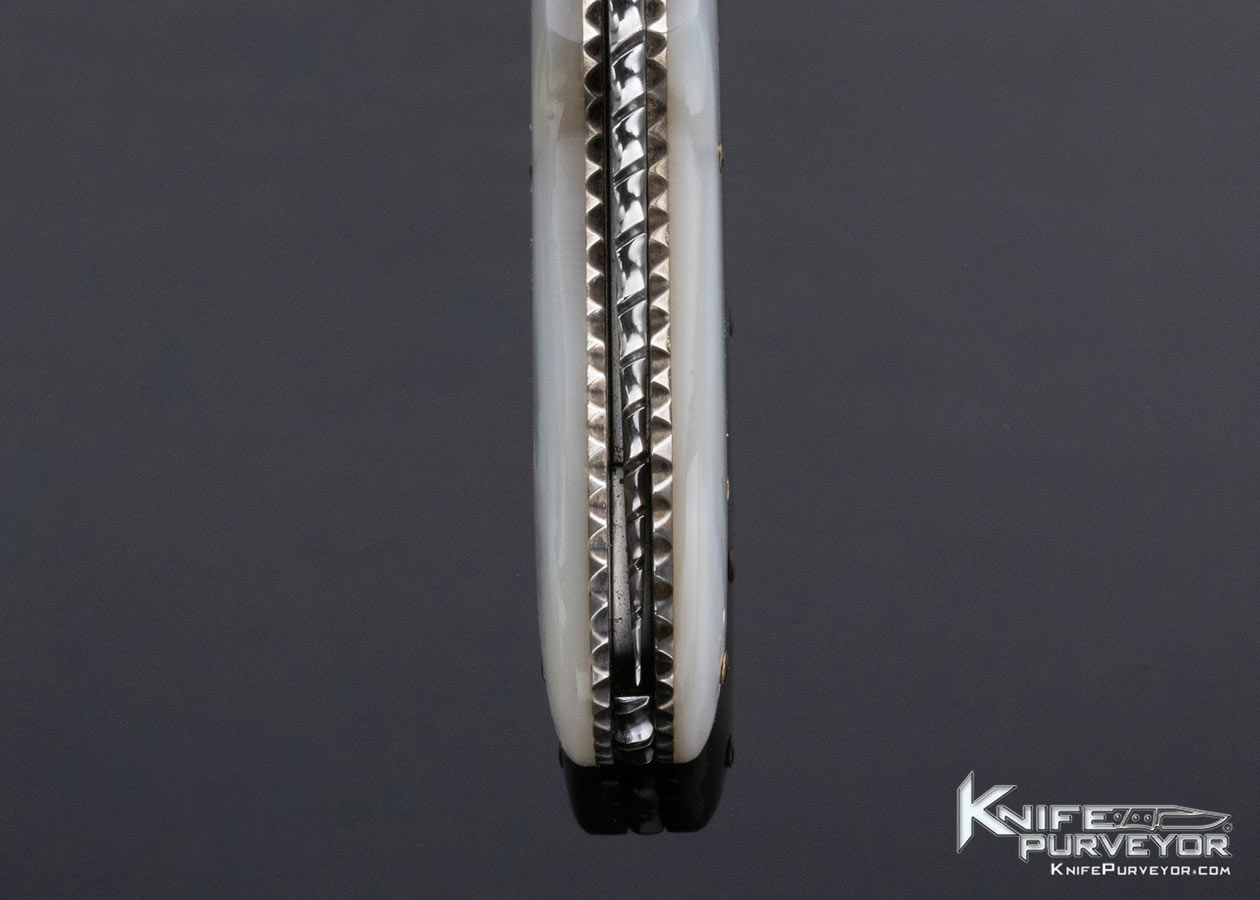 Ken Steigerwalt Custom Knife Mother of Pearl with Damascus and Scalloped Sterling Silver Bolsters Lockback - Image 7