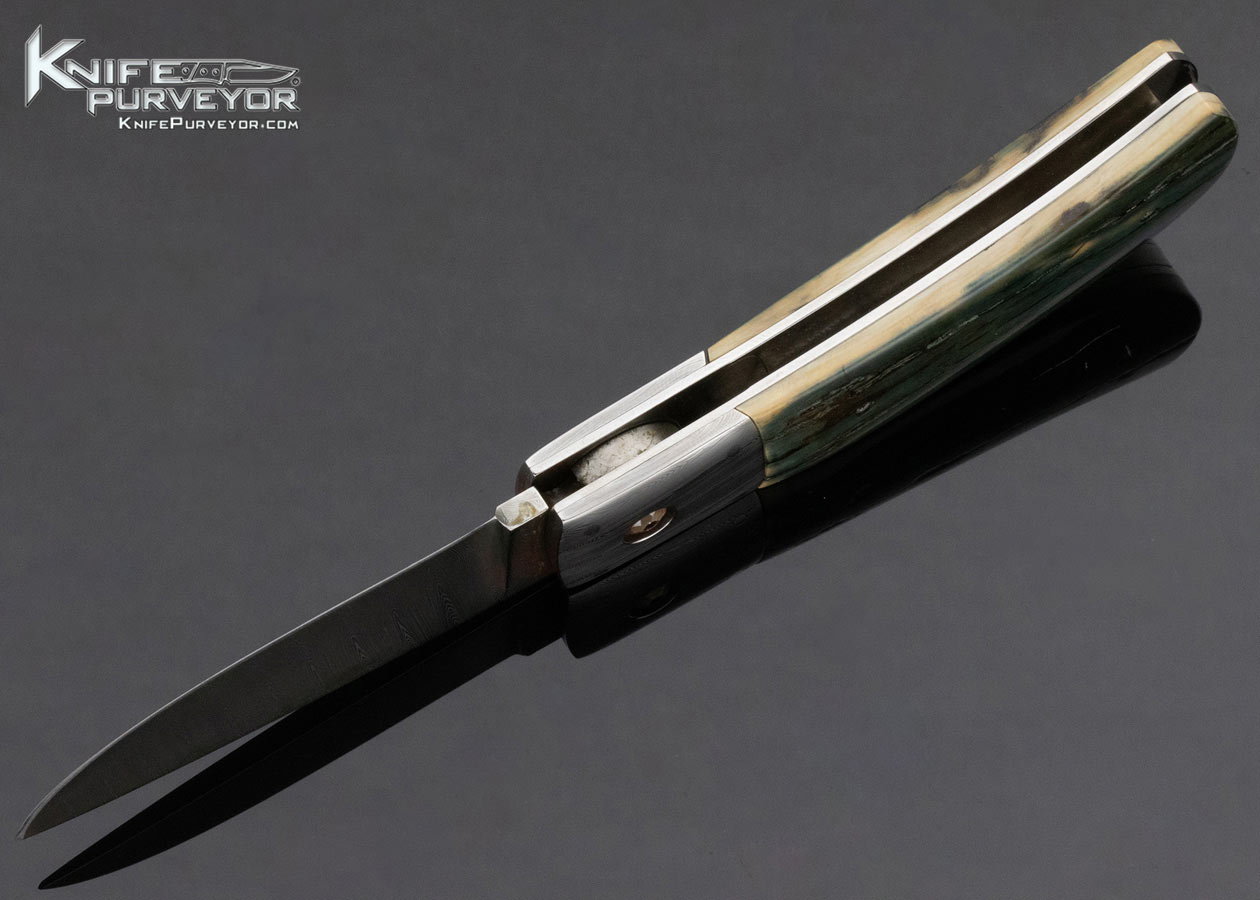 Phil Booth Custom Knife Damascus and Mammoth Button Release Automatic 13723