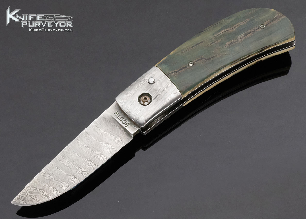 Phil Booth Custom Knife Damascus and Mammoth Button Release Automatic 13723