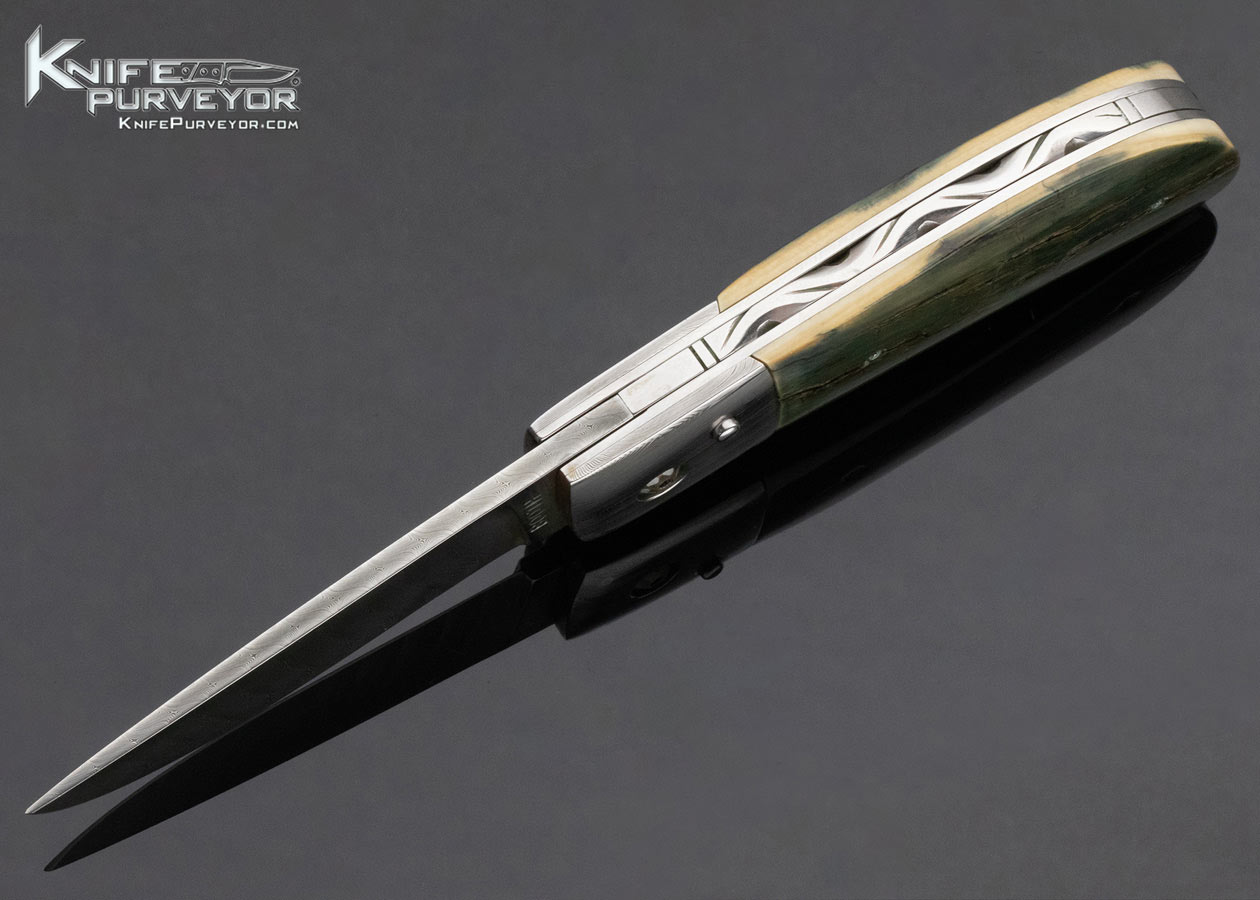 Phil Booth Custom Knife Damascus and Mammoth Button Release Automatic - Image 5