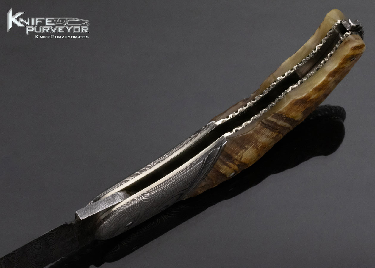 Richard Rappazzo Custom Knife Damascus and Big Horn Sheep Horn Lockback - Image 6