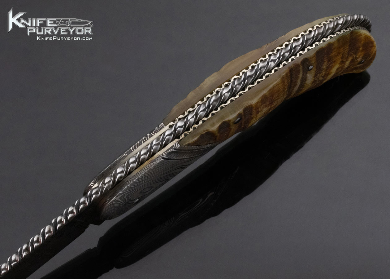 Richard Rappazzo Custom Knife Damascus and Big Horn Sheep Horn Lockback - Image 5