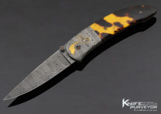 Rick Dunkerley Damascus, Amber with 24K Gold Inlay Linerlock 16360