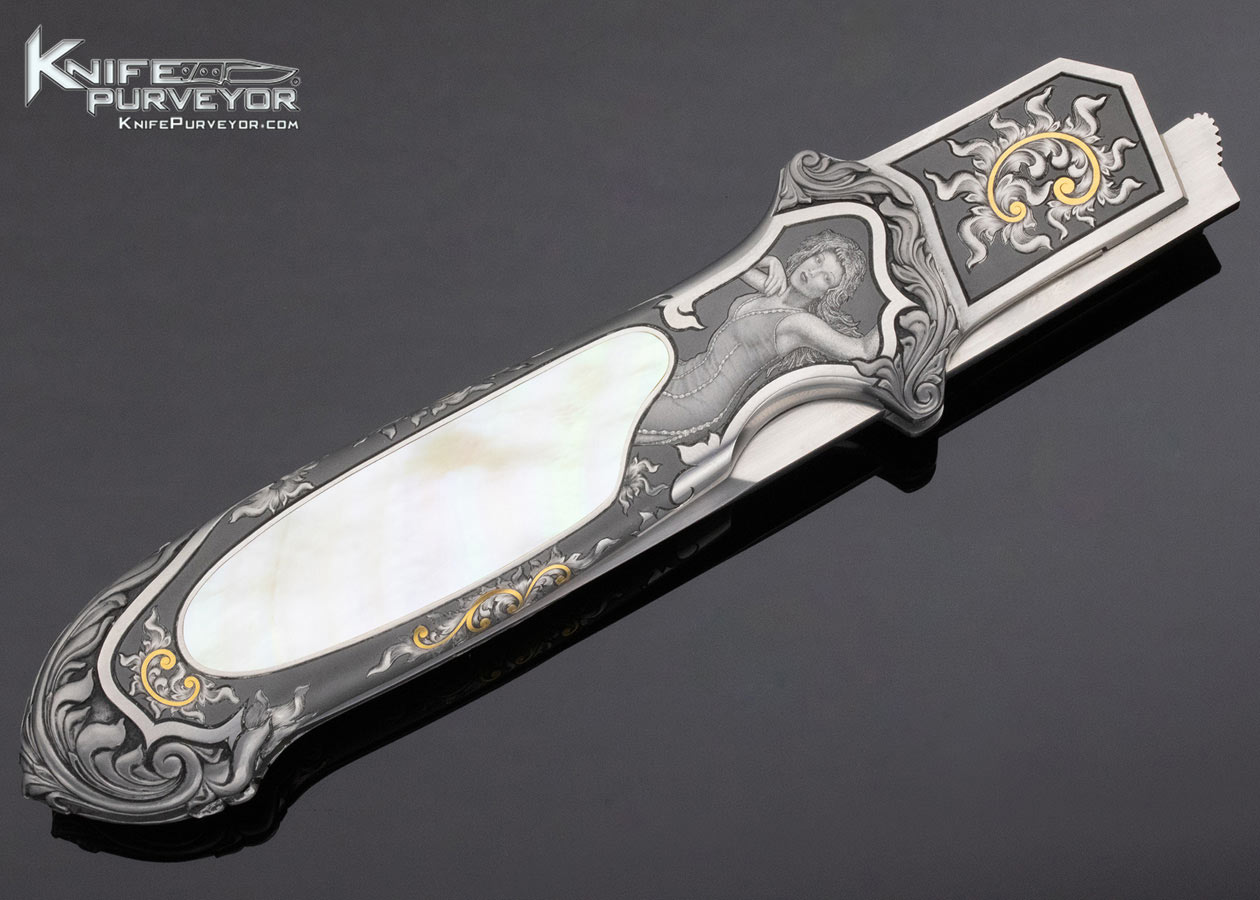 Rick Eaton Custom Knife Sole Authorship Engraved Gold Lip Pearl Interframe Linerlock Flipper - Image 3