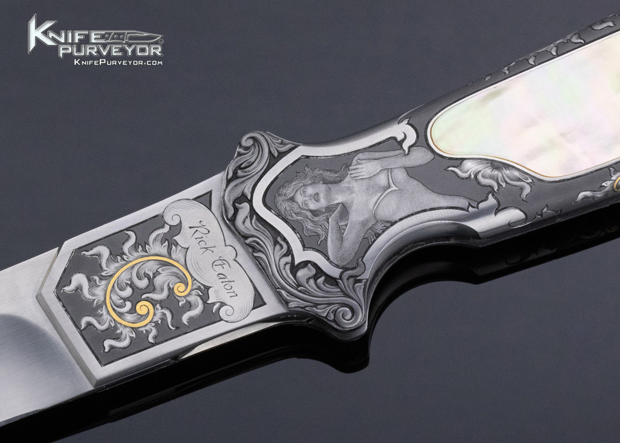 Rick Eaton Custom Knife Sole Authorship Engraved Gold Lip Pearl Interframe Linerlock Flipper - Image 2