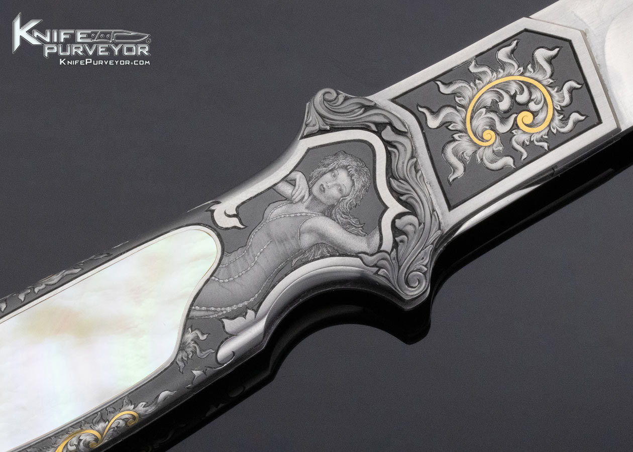 Rick Eaton Custom Knife Sole Authorship Engraved Gold Lip Pearl Interframe Linerlock Flipper - Image 4
