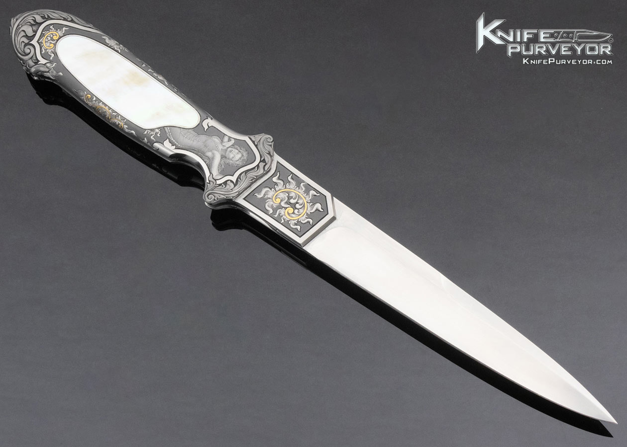Rick Eaton Custom Knife Sole Authorship Engraved Gold Lip Pearl Interframe Linerlock Flipper - Image 5