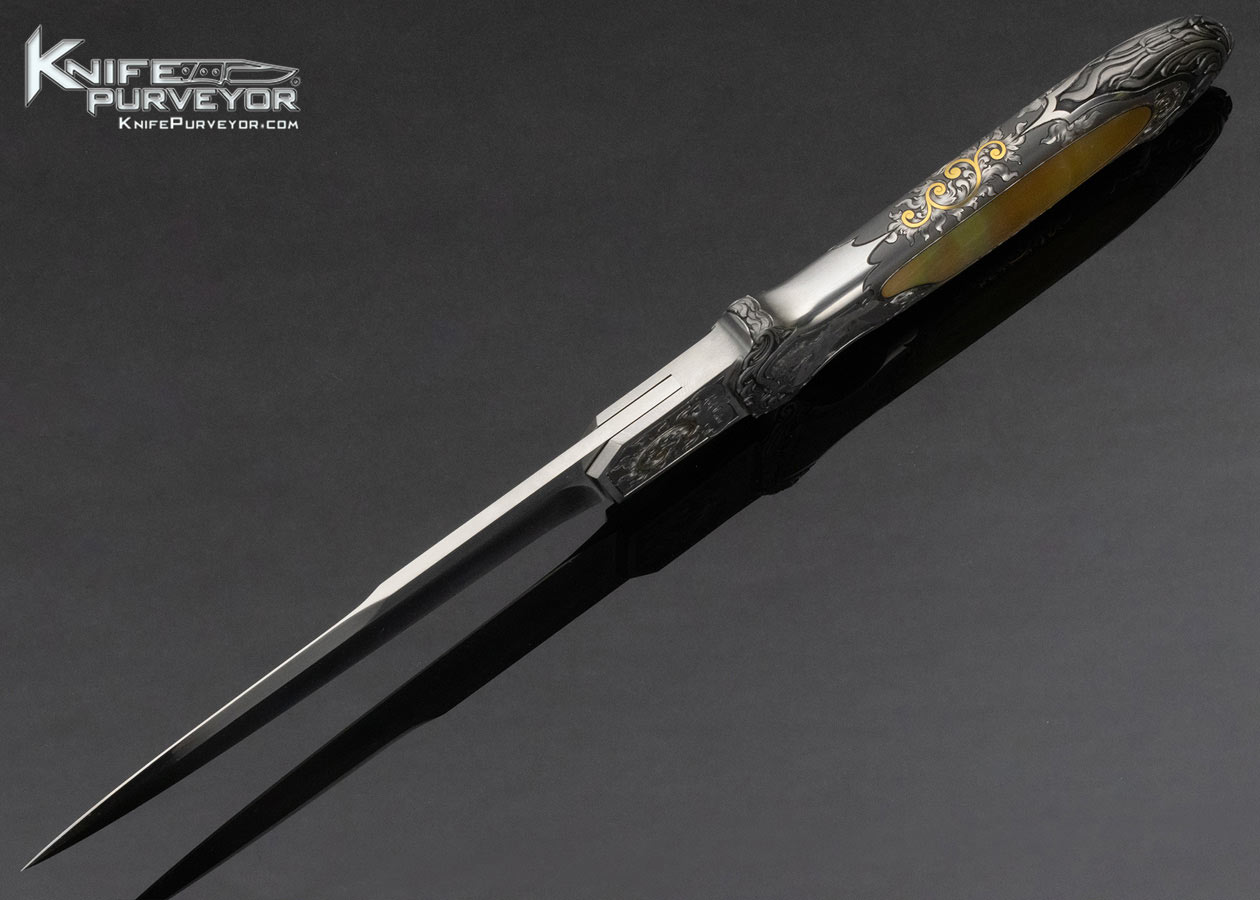 Rick Eaton Custom Knife Sole Authorship Engraved Gold Lip Pearl Interframe Linerlock Flipper - Image 7