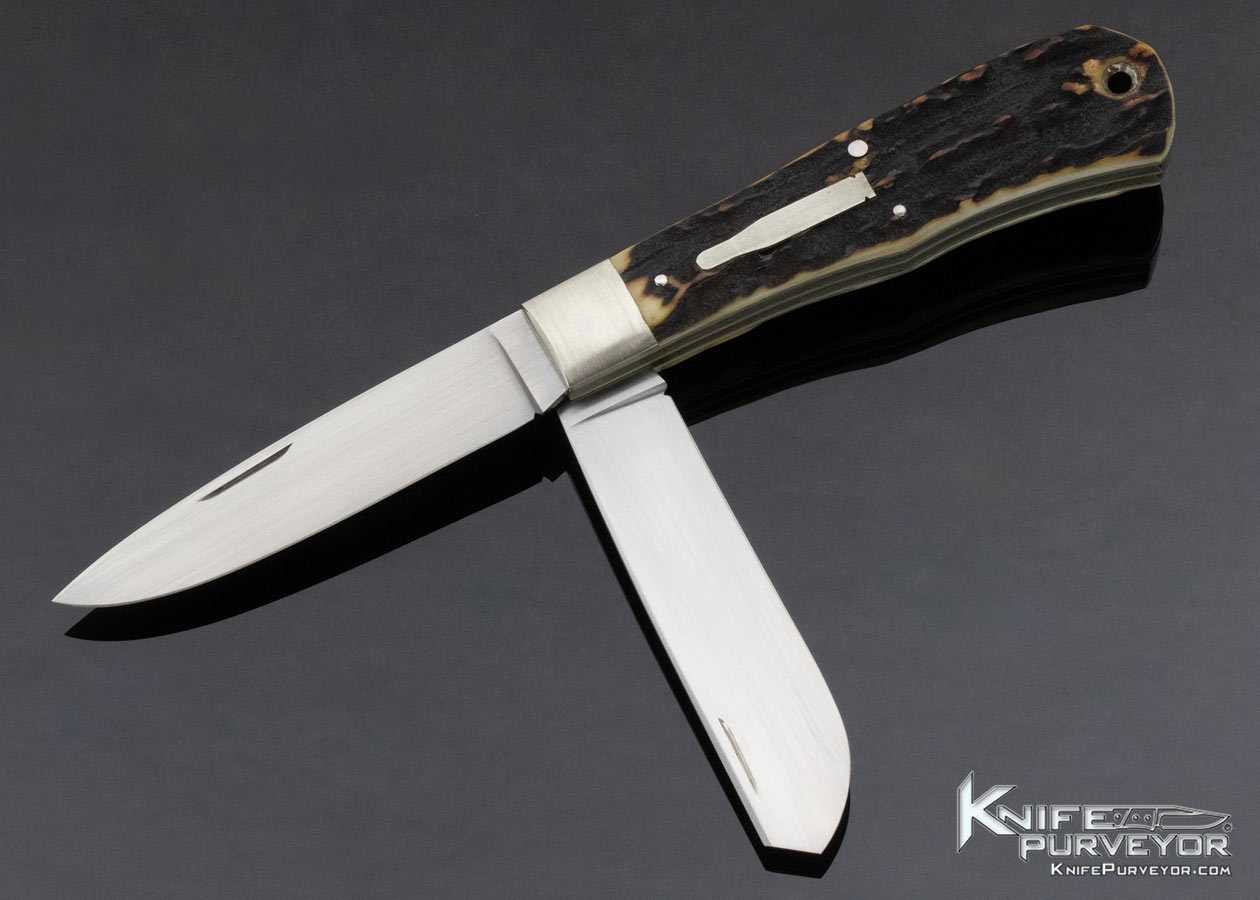 Seiichi Tasaki Custom Knife Stag and Nickle Silver Remington Bullet 2 Blade Slip Joint 13648