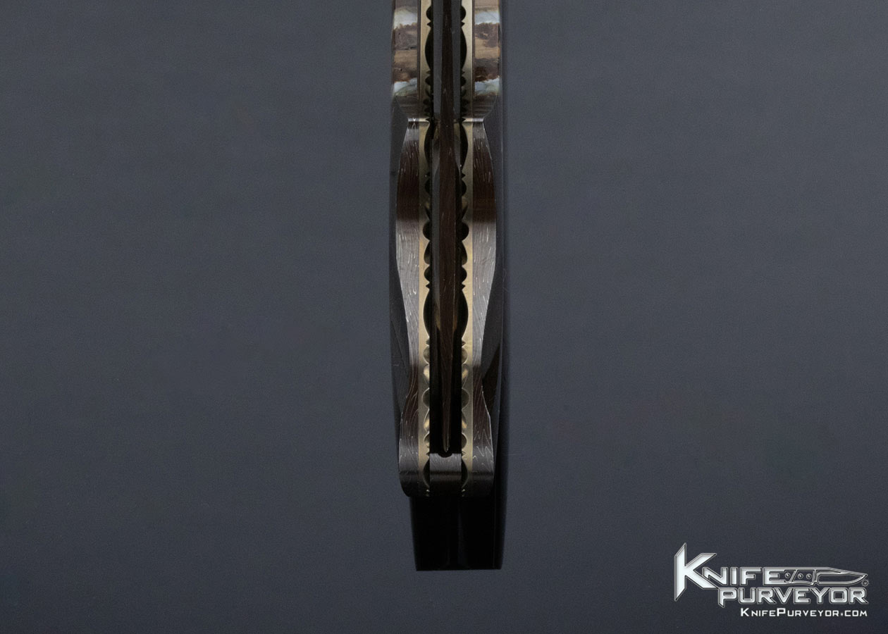 Stan Wilson Custom Knife Mammoth Tooth and Blued Damascus Hidden Screw "Advisor" Linerlock - Image 7