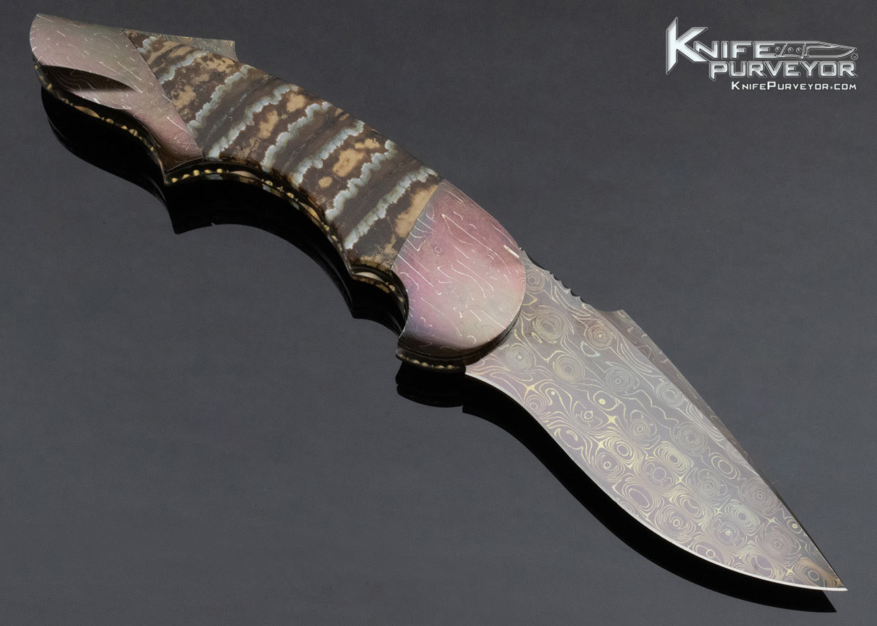 Stan Wilson Custom Knife Mammoth Tooth and Blued Damascus Hidden Screw "Advisor" Linerlock - Image 3