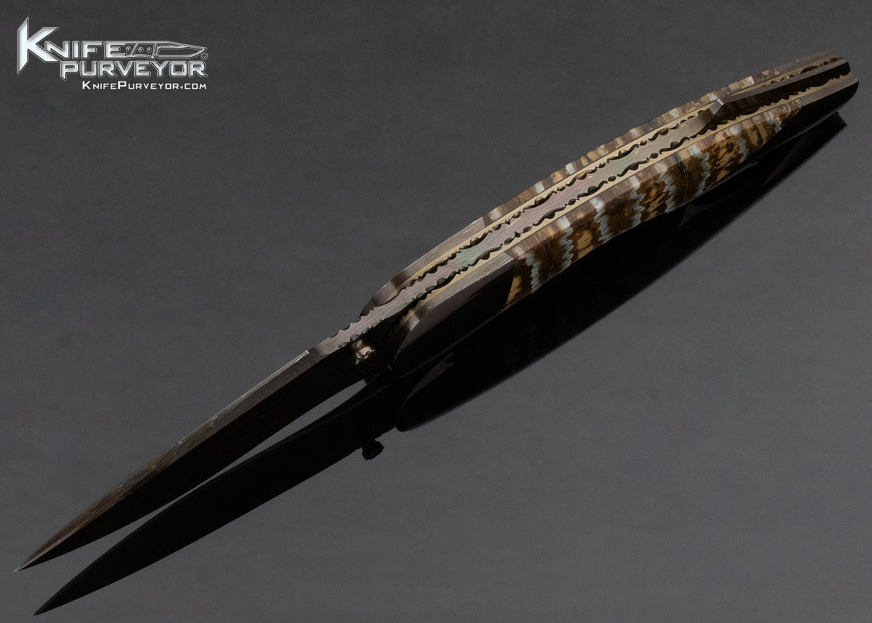 Stan Wilson Custom Knife Mammoth Tooth and Blued Damascus Hidden Screw "Advisor" Linerlock - Image 5