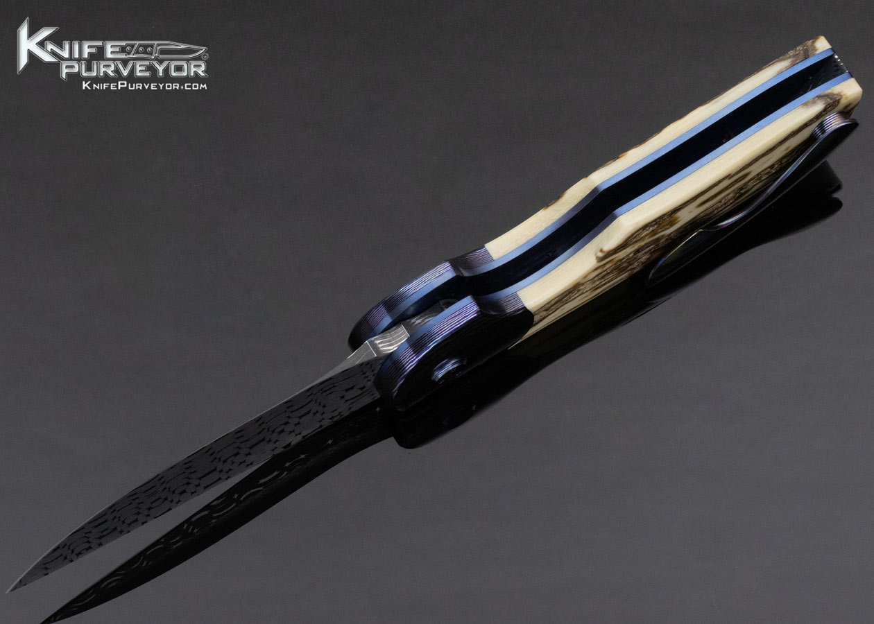 Stan Wilson Custom Knife Outer Bark Mammoth, Timascus and Damascus "NFF" Non Flipper Flipper 13633