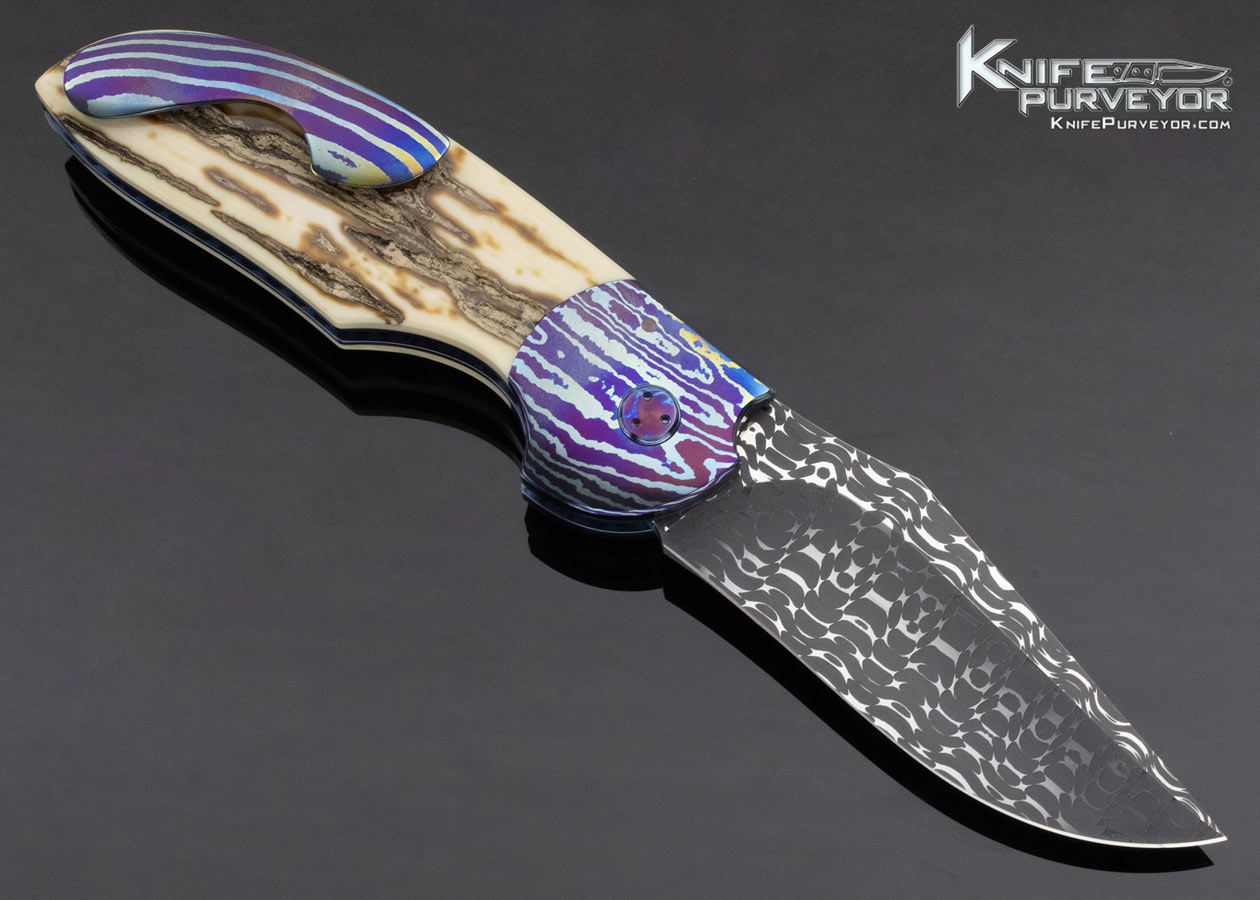 Stan Wilson Custom Knife Outer Bark Mammoth, Timascus and Damascus "NFF" Non Flipper Flipper - Image 3