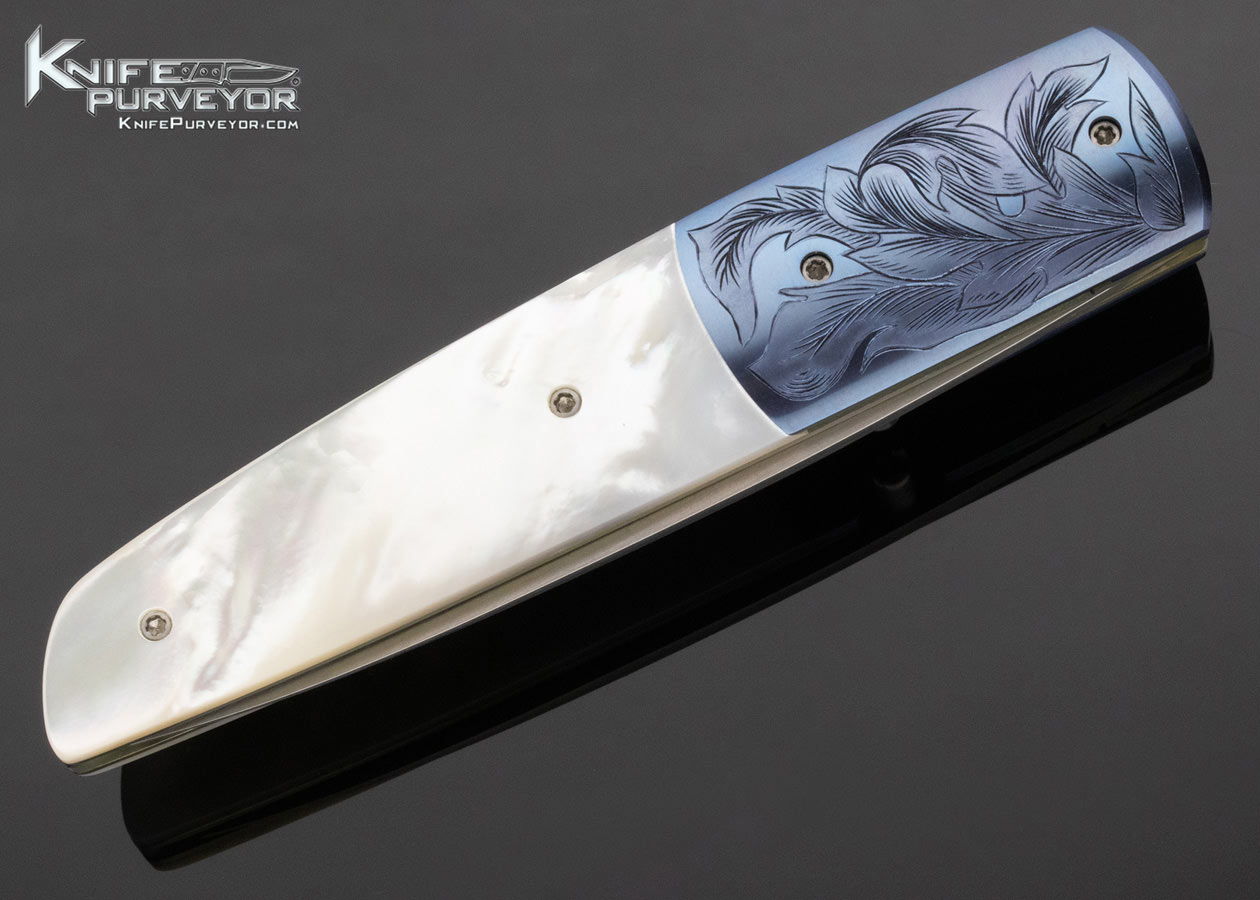 Stanley Fujisaka Custom Knife Mother of Pearl Linerlock with Engraved Bolsters - Image 5