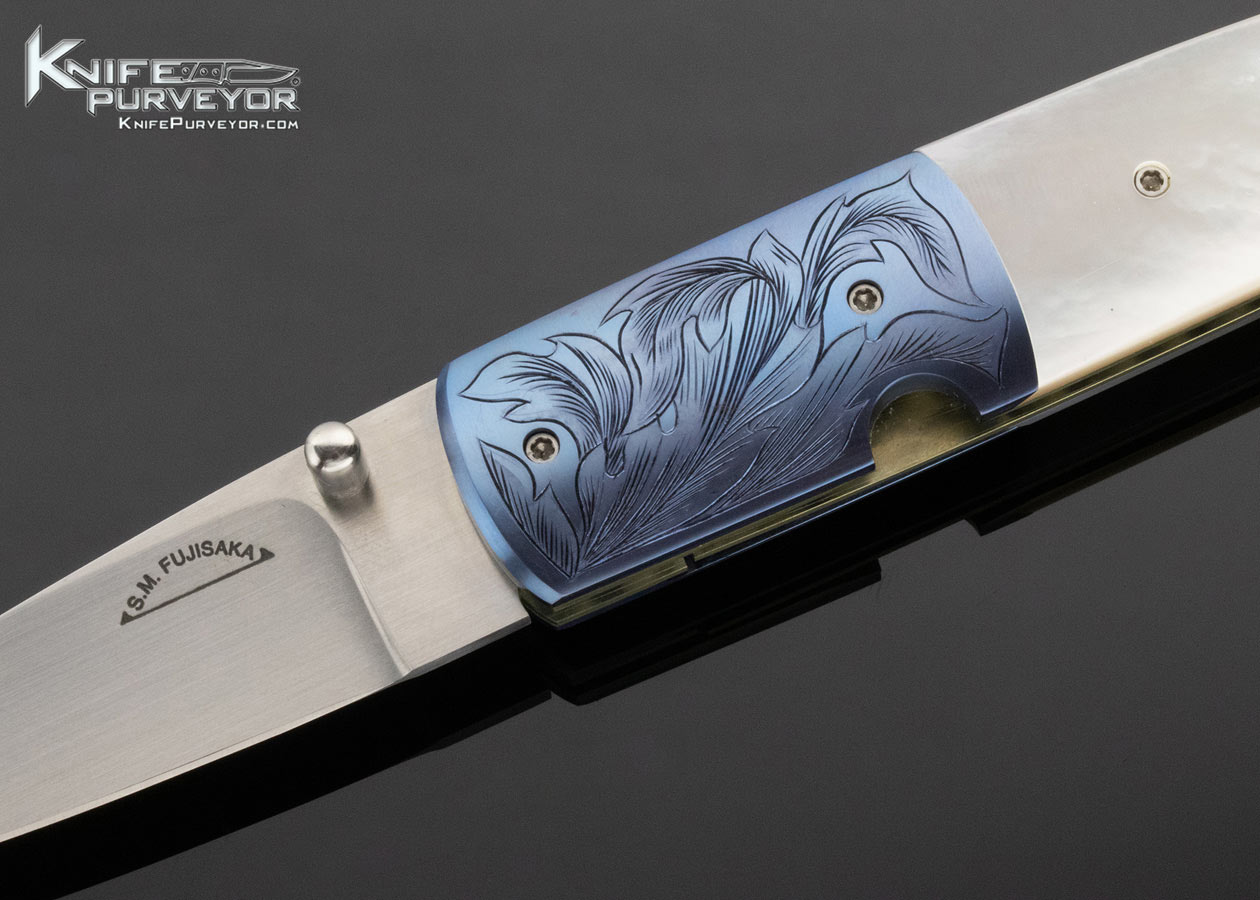 Stanley Fujisaka Custom Knife Mother of Pearl Linerlock with Engraved Bolsters - Image 2