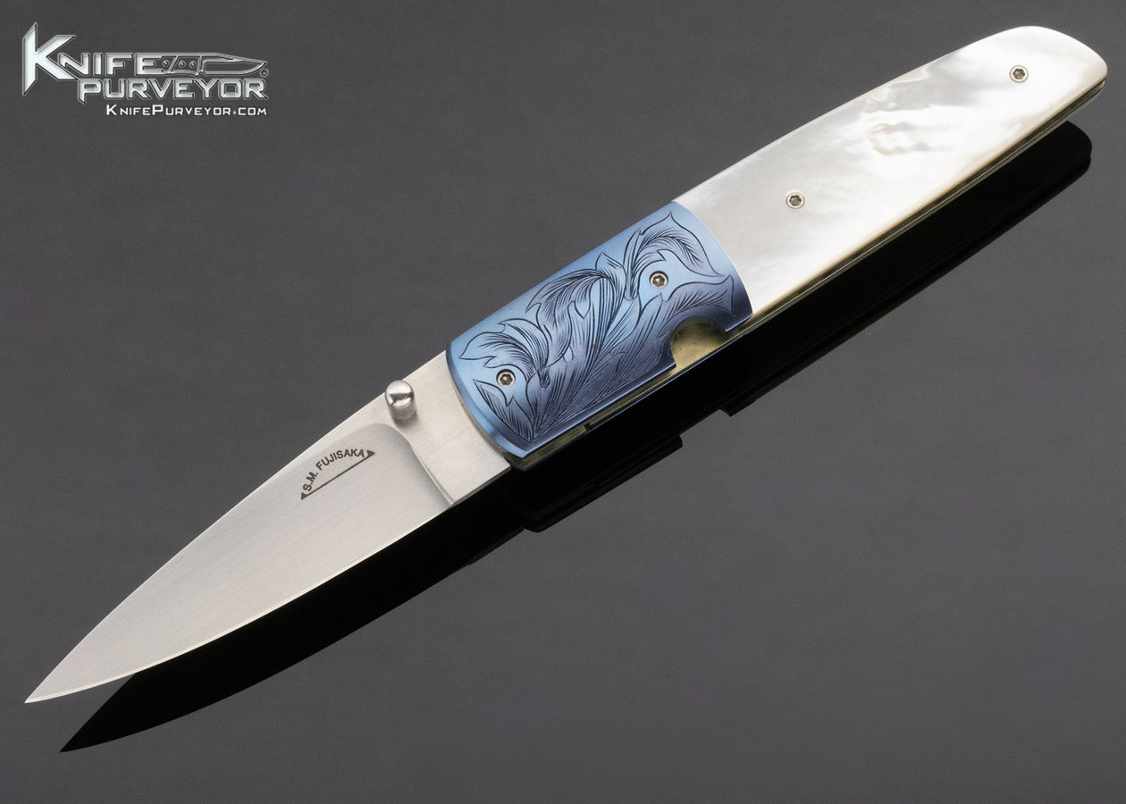 Stanley Fujisaka Custom Knife Mother of Pearl Linerlock with Engraved Bolsters 13473