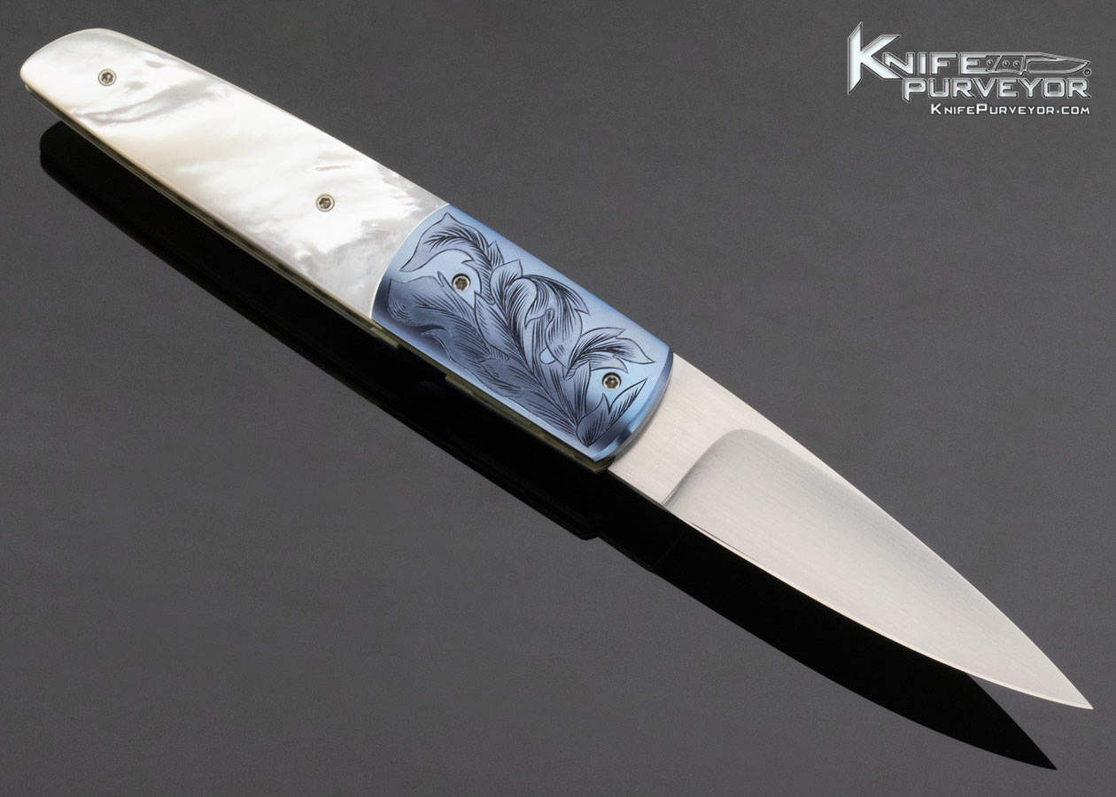 Stanley Fujisaka Custom Knife Mother of Pearl Linerlock with Engraved Bolsters - Image 3