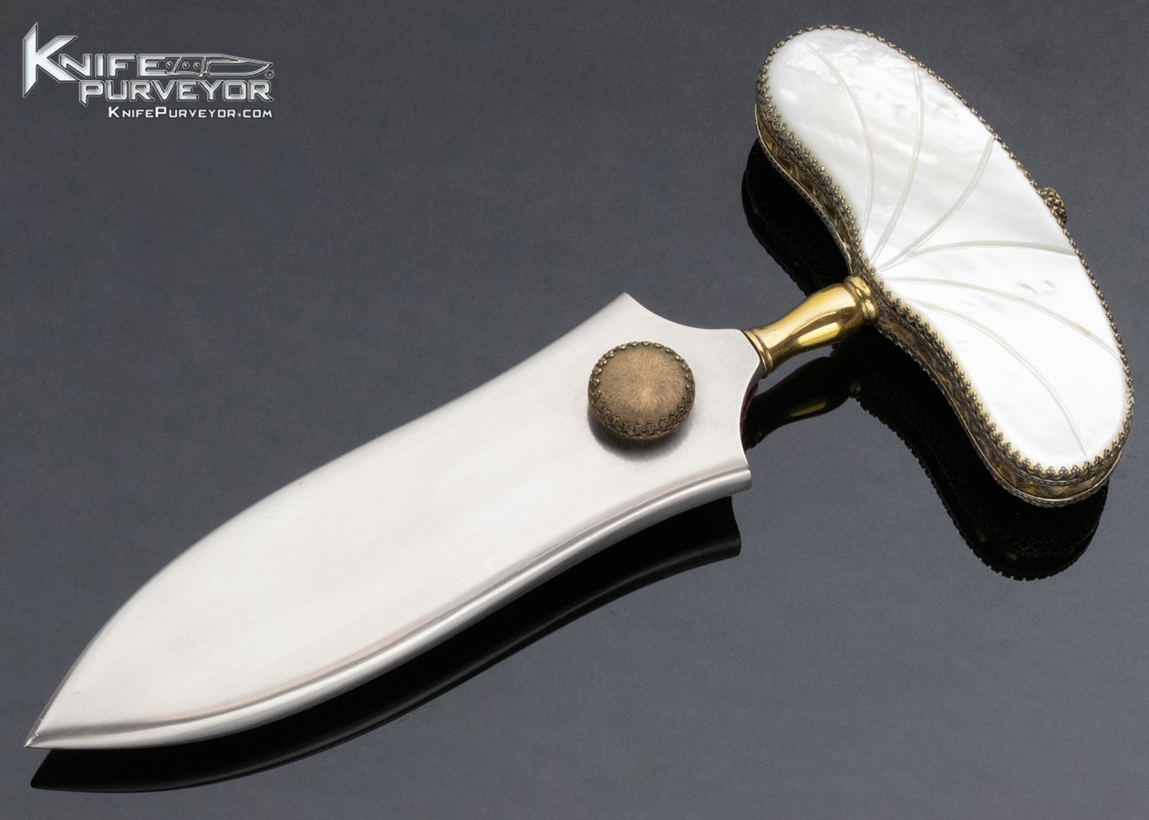 Steven Rapp Custom Knife Fluted Pearl Interframe Push Dagger with Damascus Blade - Image 4