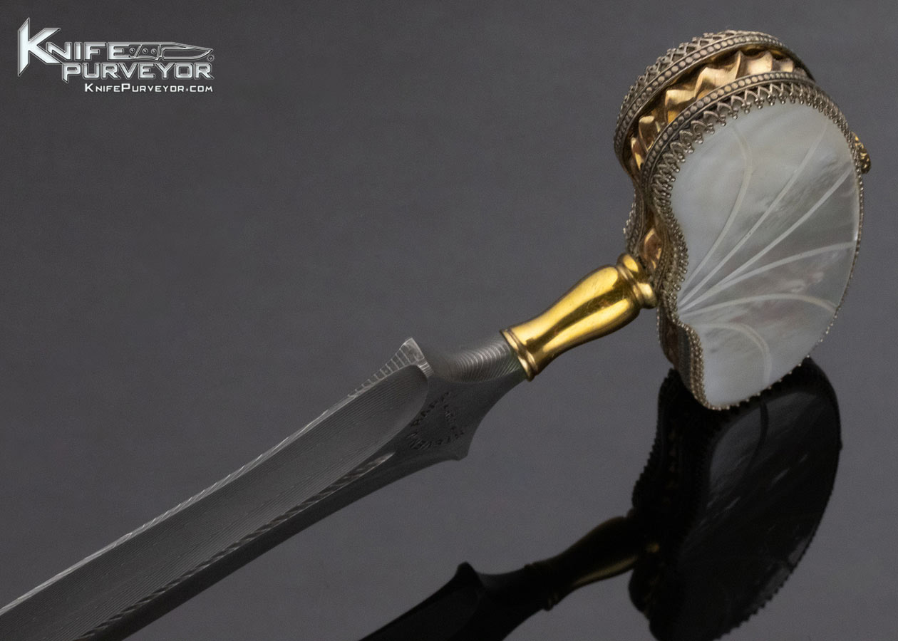 Steven Rapp Custom Knife Fluted Pearl Interframe Push Dagger with Damascus Blade - Image 5