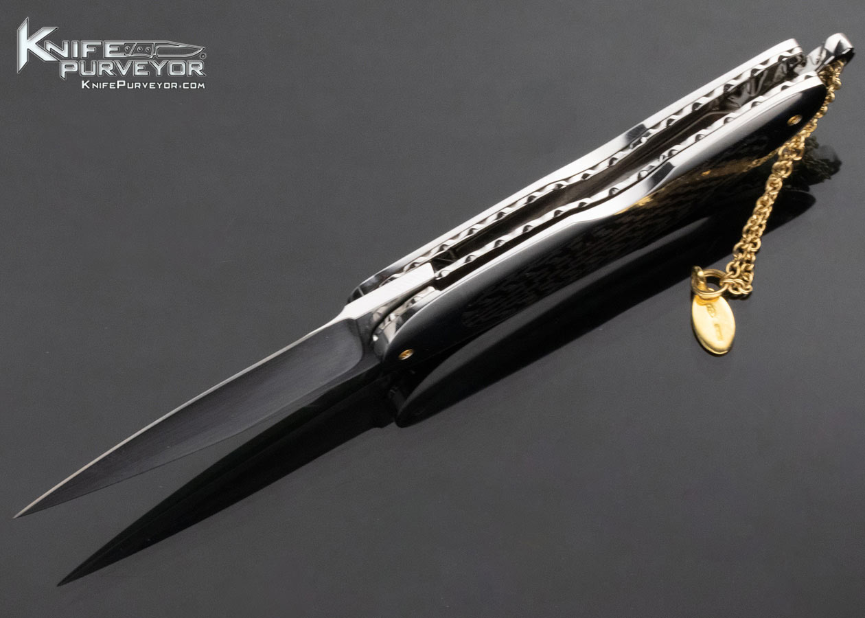 Attilio Morotti Custom Knife Carbon Fiber with Gold Dots Double Interframe Linerlock - Image 6
