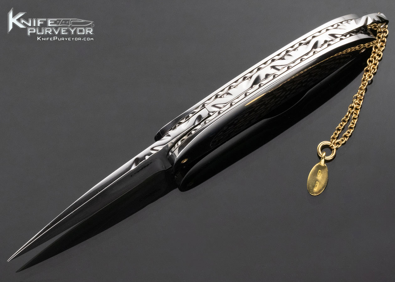 Attilio Morotti Custom Knife Carbon Fiber with Gold Dots Double Interframe Linerlock - Image 5