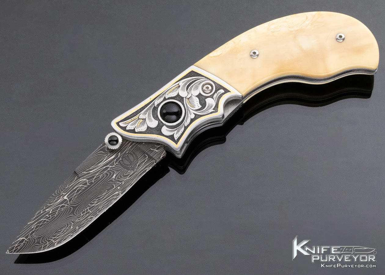 Jot Singh Khalsa Custom Knife Simon Lytton Engraved Fossilized Walrus LinerLock 13685