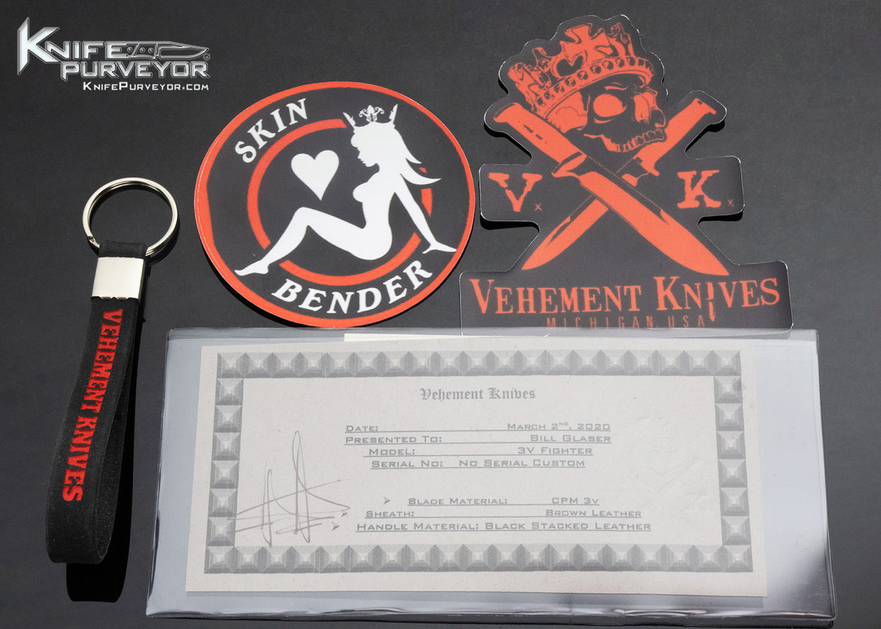 Matt Martin Custom Knife Vehement Knives Black Stacked Leather 3V Fighter with Sheath - Image 7