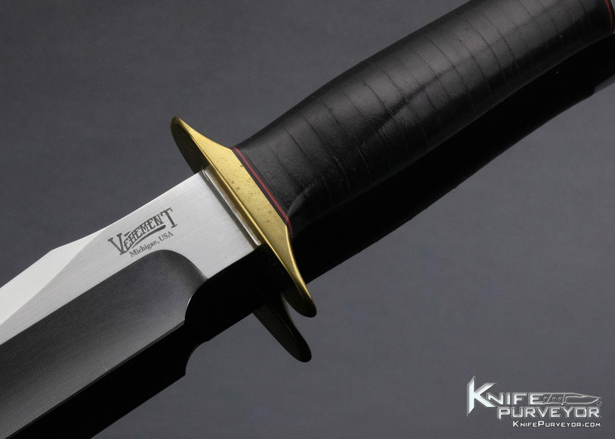 Matt Martin Custom Knife Vehement Knives Black Stacked Leather 3V Fighter with Sheath - Image 2