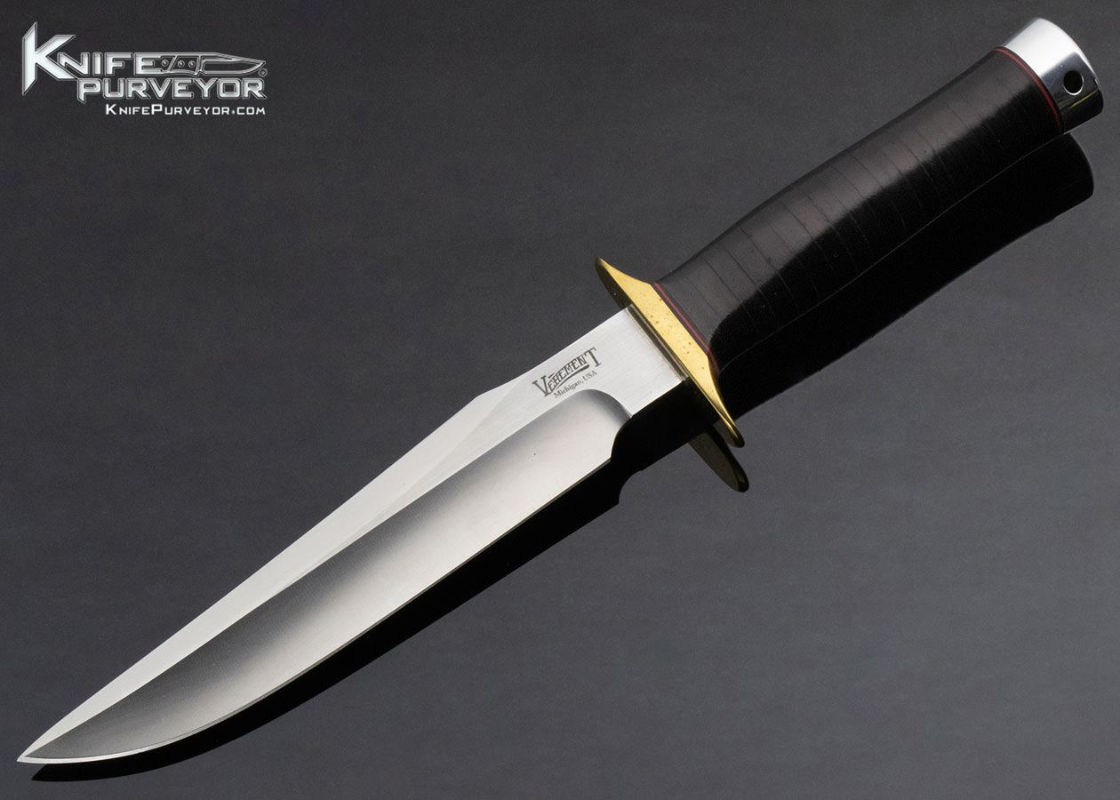 Matt Martin Custom Knife Vehement Knives Black Stacked Leather 3V Fighter 14299