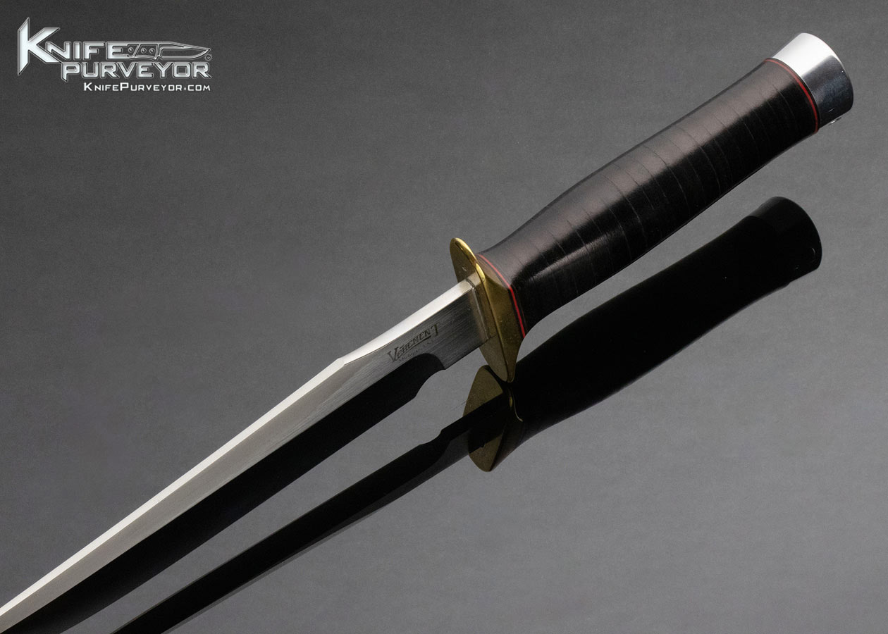 Matt Martin Custom Knife Vehement Knives Black Stacked Leather 3V Fighter with Sheath - Image 5