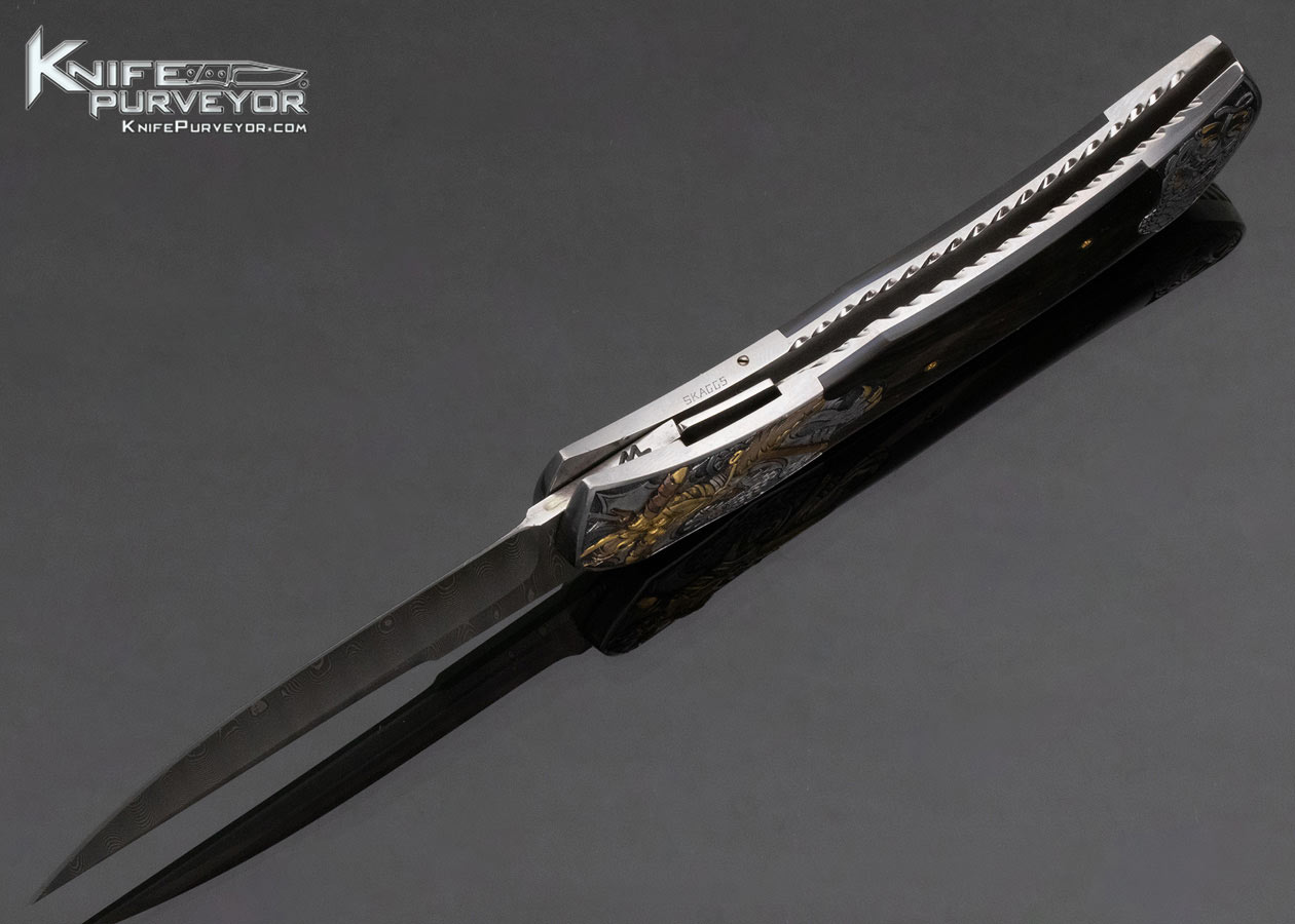 Matthew Lerch Custom Knife Ron Skaggs Engraved Damascus and Blacklip Pearl Automatic Linerlock 14967