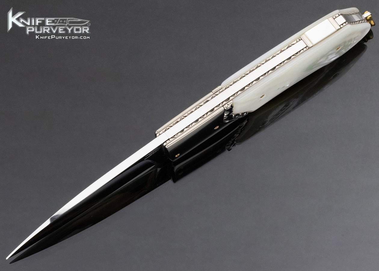 Salvatore Puddu Custom Knife Large Duca Mother of Pearl Titanium & Gold Bale Lockback Folder (Featured in a Video) - Image 5