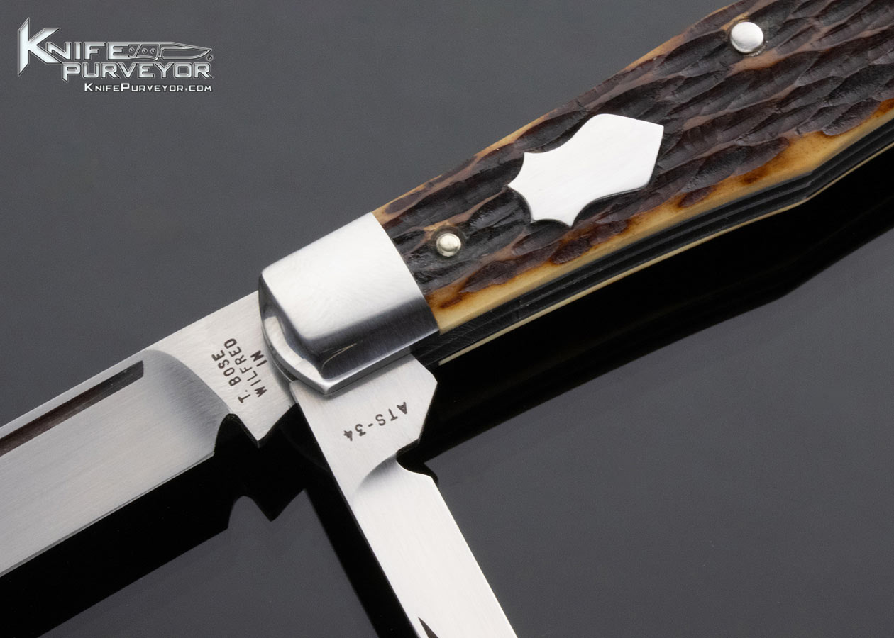 Tony Bose Custom Knife 2 Blade Jigged Bone Coffin Jack Single Bolster #5 with Federal Shield - Image 2
