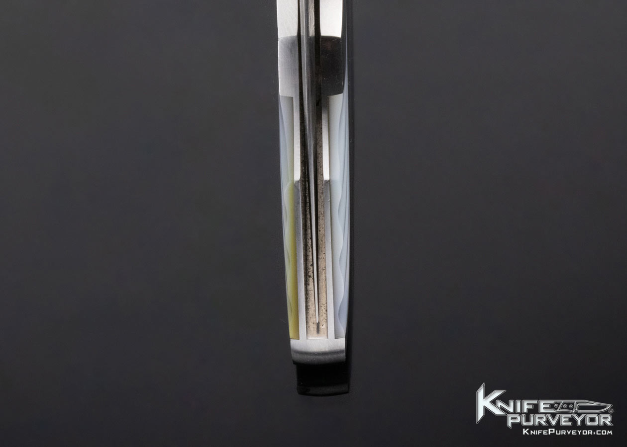 Warren Osborne Custom Knife Mike Norris Stainless Damascus Fluted Pearl Semi Interframe Lockback - Image 7