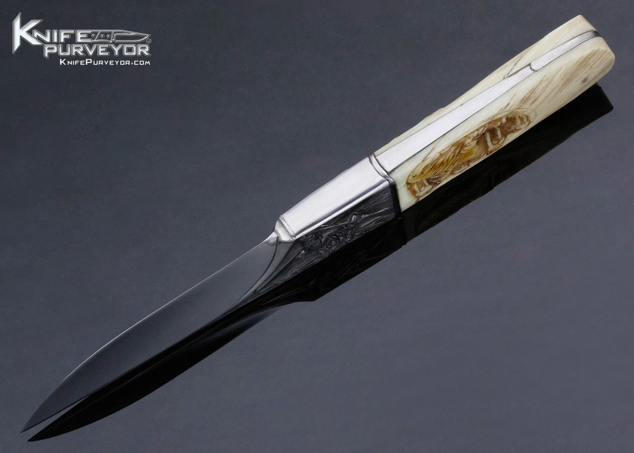 Arpad Bojtos Custom Knife Hand Carved Narwhale Tusk with Eskimo Motif 13840