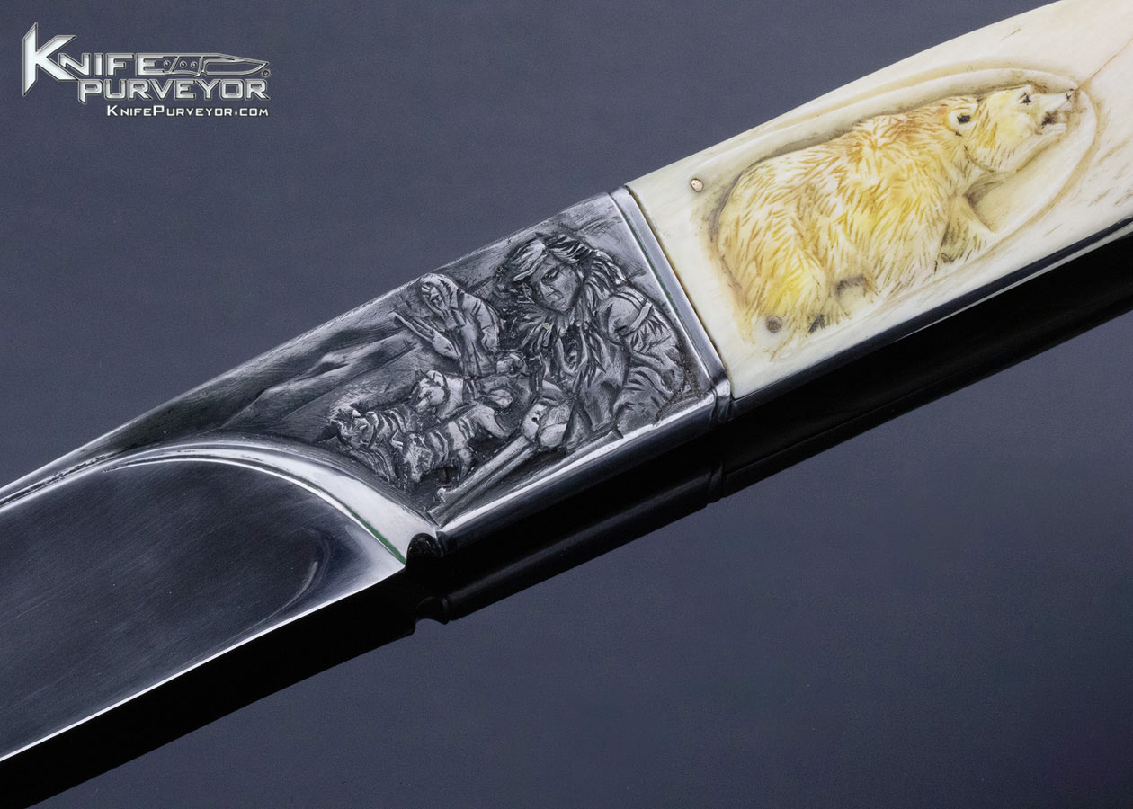Arpad Bojtos Custom Knife Hand Carved Narwhale Tusk with Eskimo Motif - Image 2
