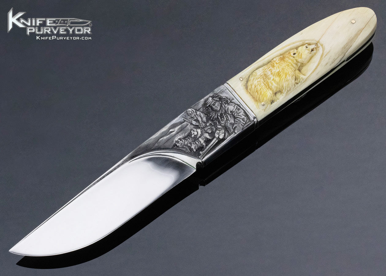 Arpad Bojtos Custom Knife Hand Carved Narwhale Tusk with Eskimo Motif 13840
