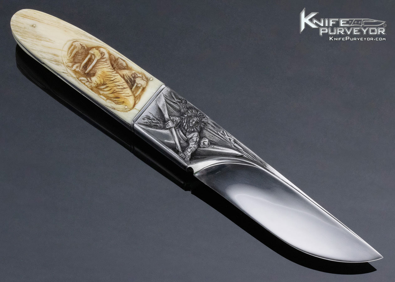 Arpad Bojtos Custom Knife Hand Carved Narwhale Tusk with Eskimo Motif - Image 3