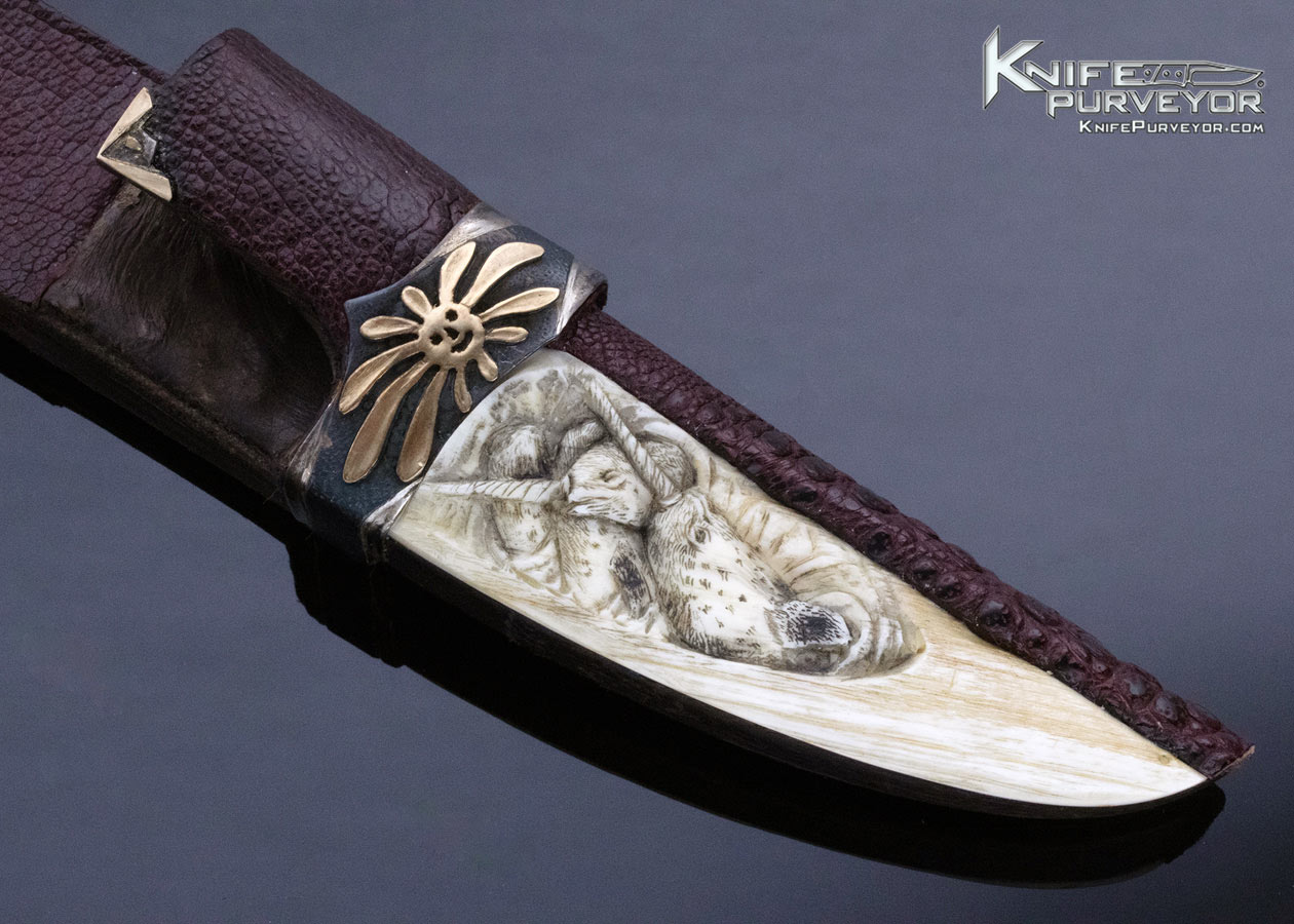 Arpad Bojtos Custom Knife Hand Carved Narwhale Tusk with Eskimo Motif - Image 6