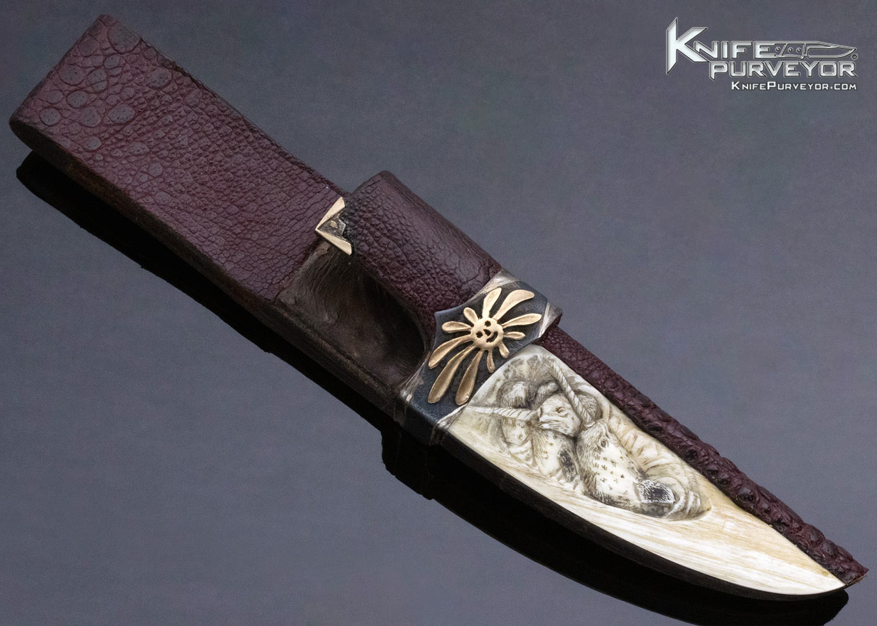 Arpad Bojtos Custom Knife Hand Carved Narwhale Tusk with Eskimo Motif - Image 7