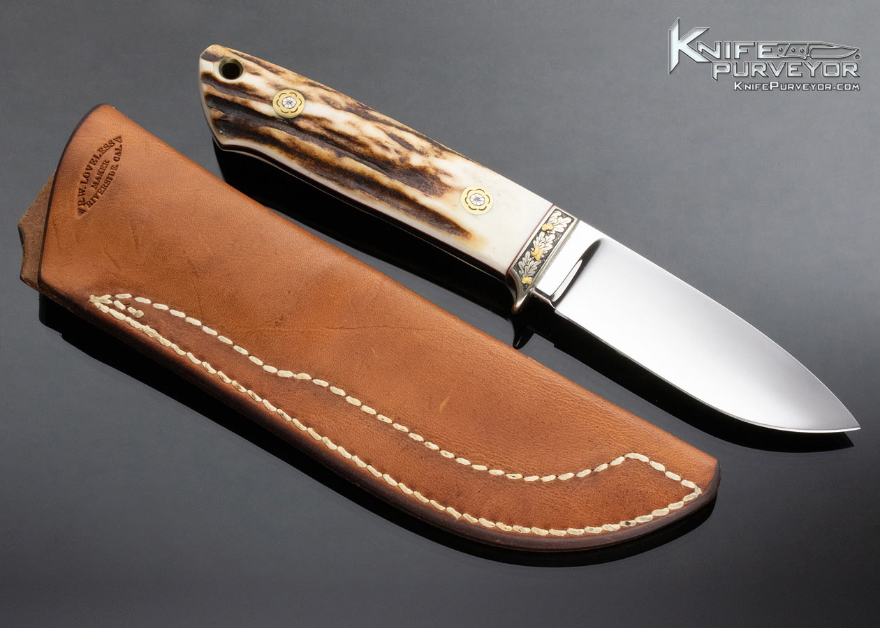 Bob Loveless Custom Knife 1983 Stag Drop Hunter Engraved by Jere Davidson - Image 4