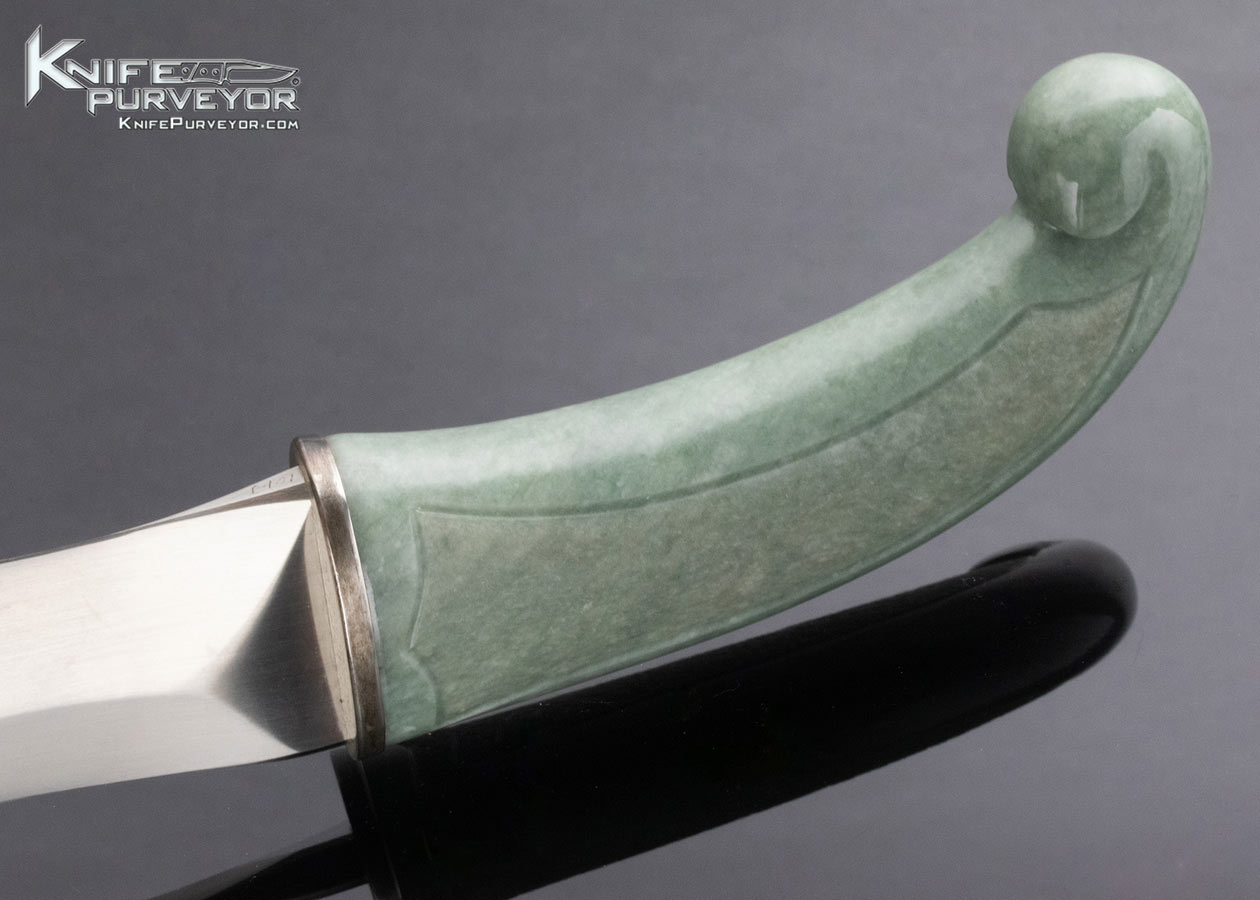 Bob Terzuola Custom Knife Carved Jade Persian Fixed Blade with Wooden Display Stand - Image 4