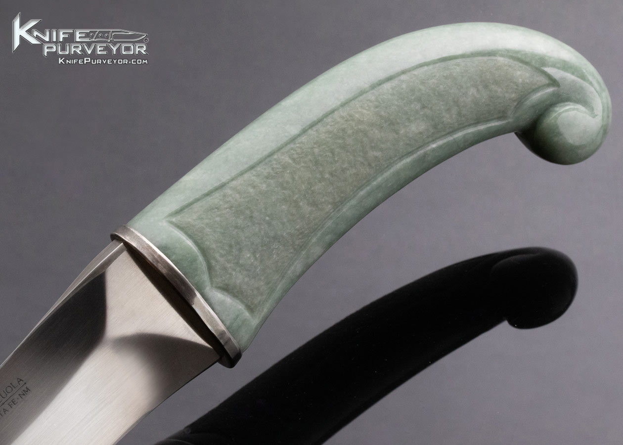 Bob Terzuola Custom Knife Carved Jade Persian Fixed Blade with Wooden Display Stand - Image 5