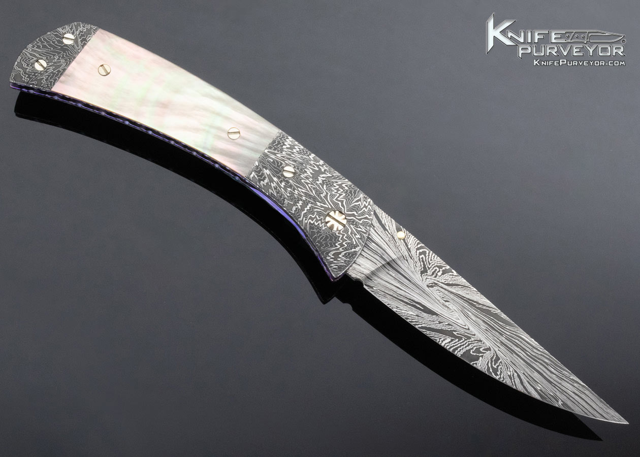 Cliff Parker Custom Knife Black Lip Pearl Shell and Sole Authorship Damascus Linerlock - Image 3